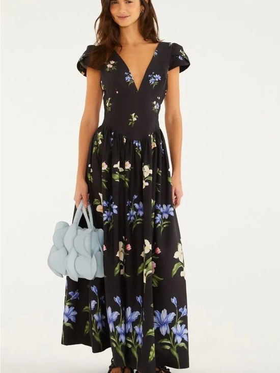 FARM Rio Dresses & Skirts - FARM Rio Black Floral V-Neck Maxi Dress